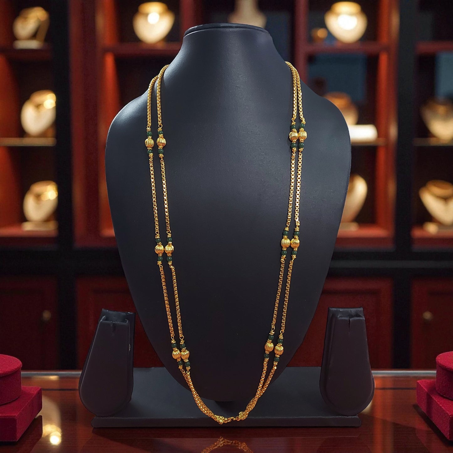 Green Bead Dual-Layer Chain