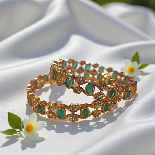 Green Stone Bangle Pair