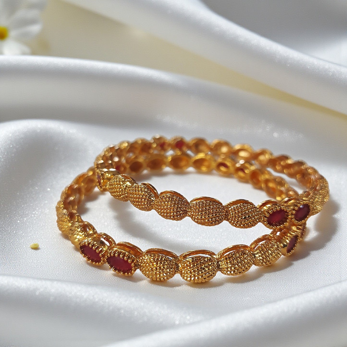 Textured Ruby Accent Bangles