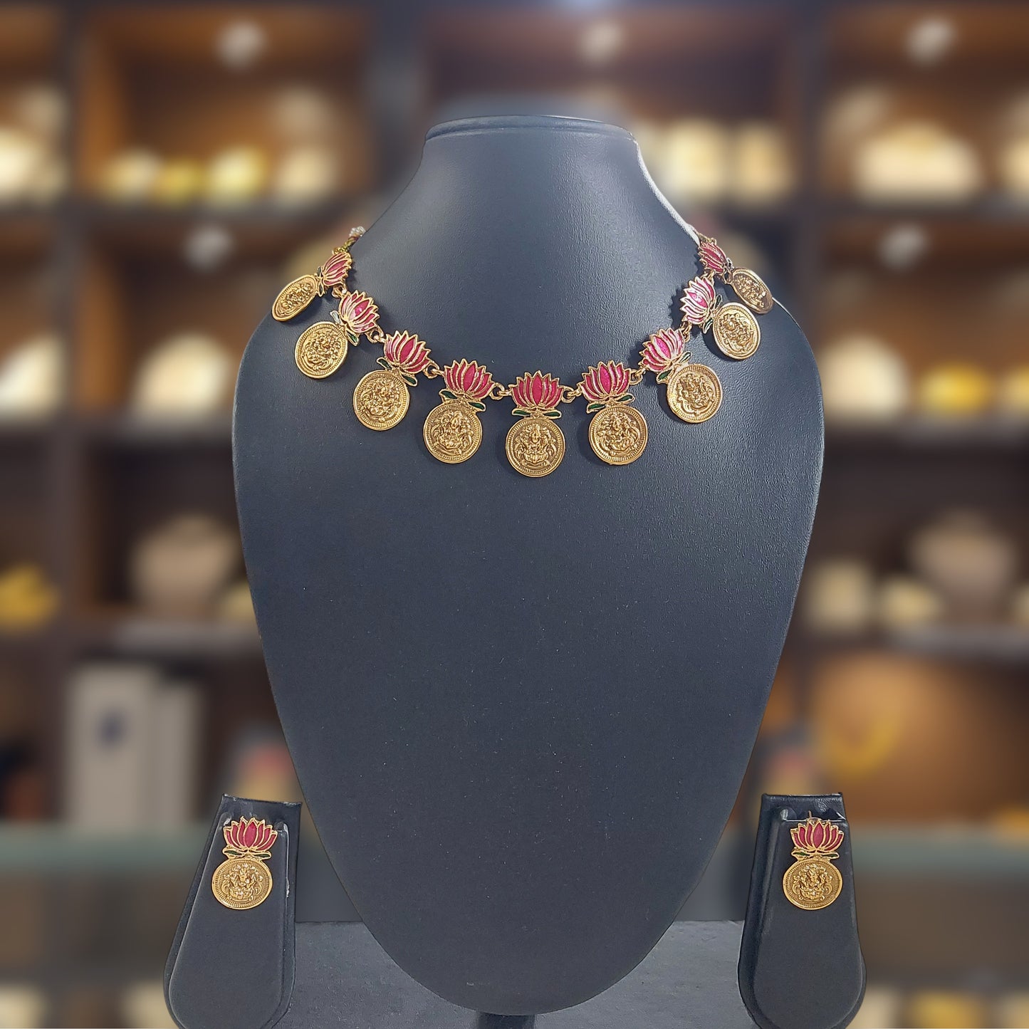 Lotus Lakshmi Coin Necklace Set