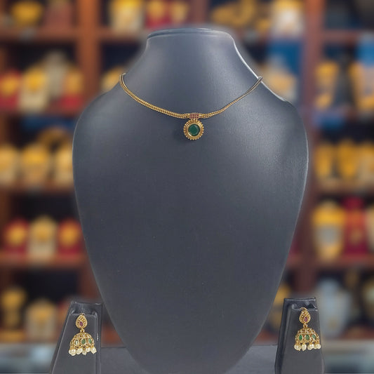 Simple Kerala Green Stone Necklace Set
