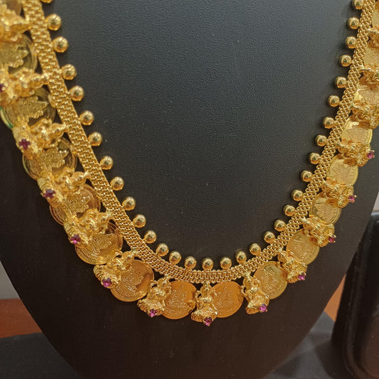 Gold-Plated Lakshmi Kasu Layered Long Haram