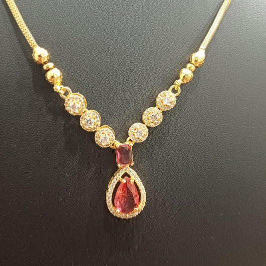 Gold-Plated Ruby Red AD Pendant Chain