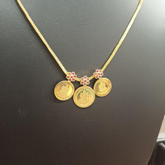 Lakshmi Engraved Triple Coin Gold-Plated Chain