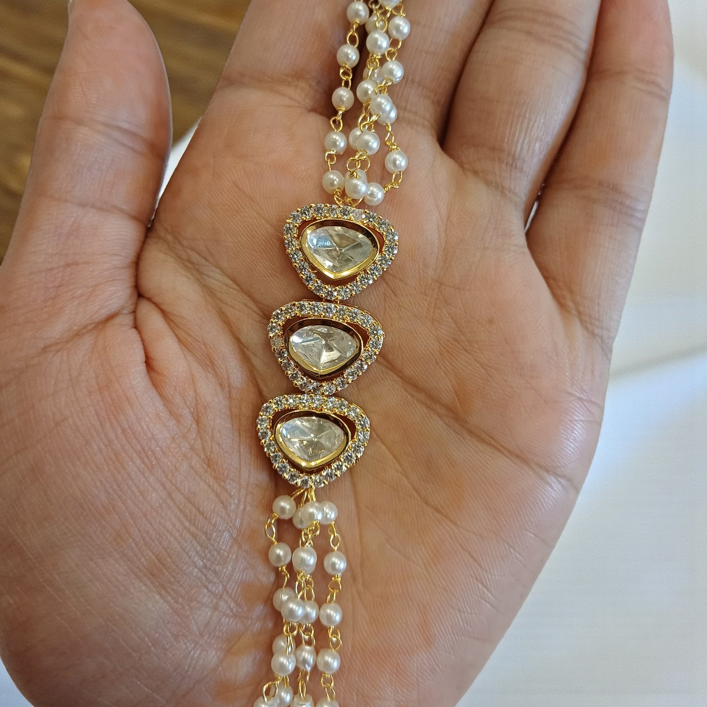 Pearl-Strand Kundan Bracelet