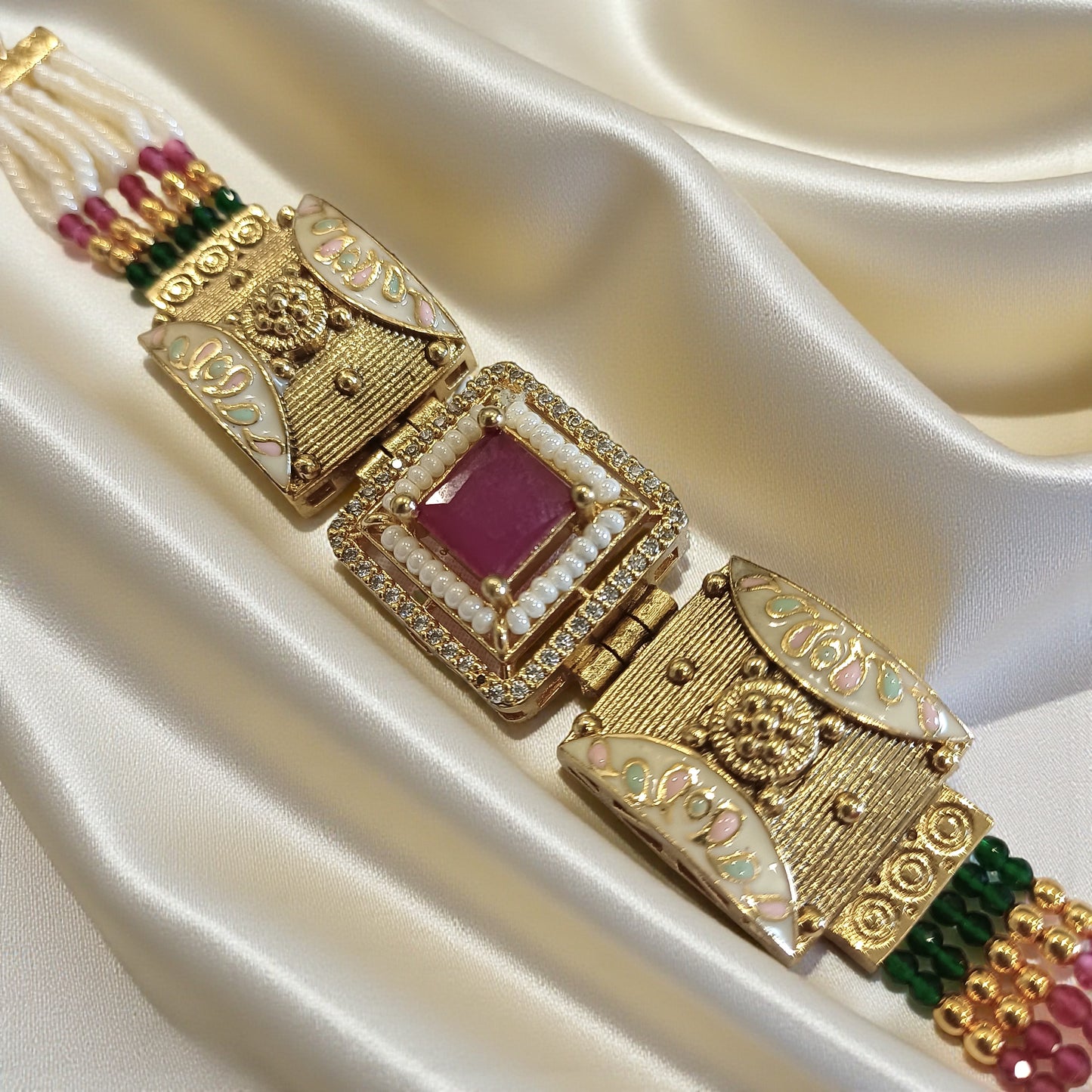 Ruby Pearl Panel Bracelet