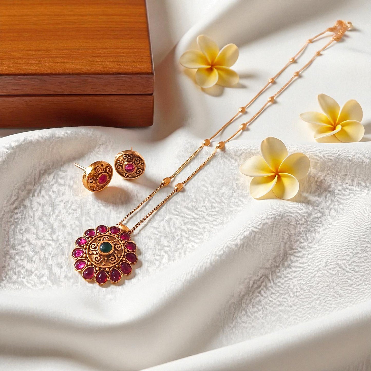 Ruby Blossom Pendant Set