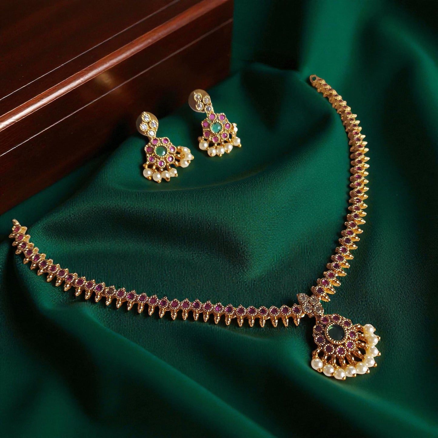 Ruby & Pearl Floral Necklace