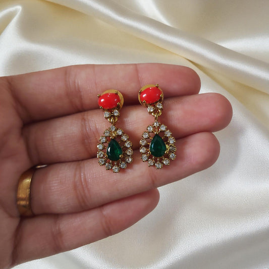 Coral & Emerald Drop Necklace Set