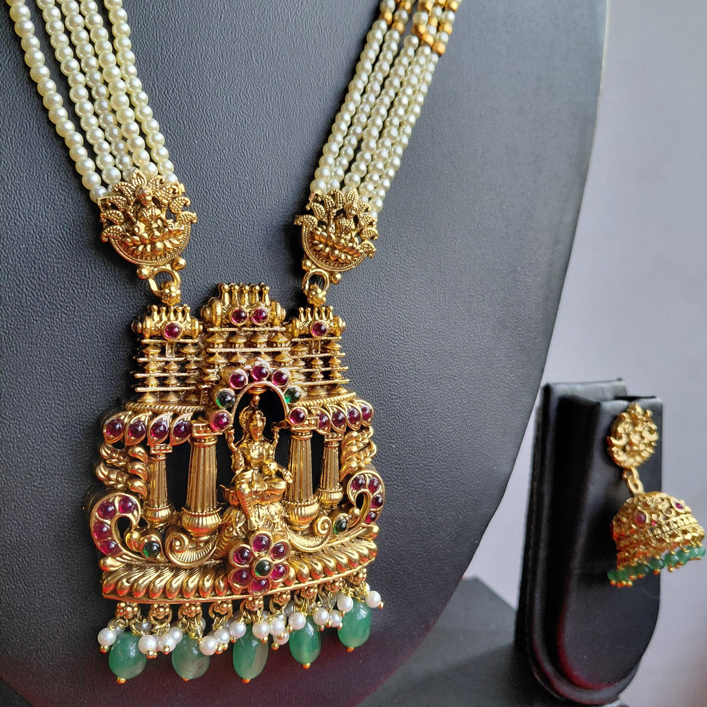 Lakshmi Temple Pearl Long Necklace