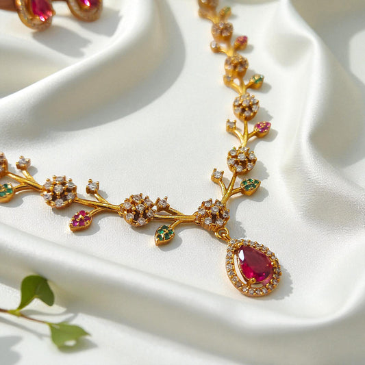 Floral Ruby Necklace Set