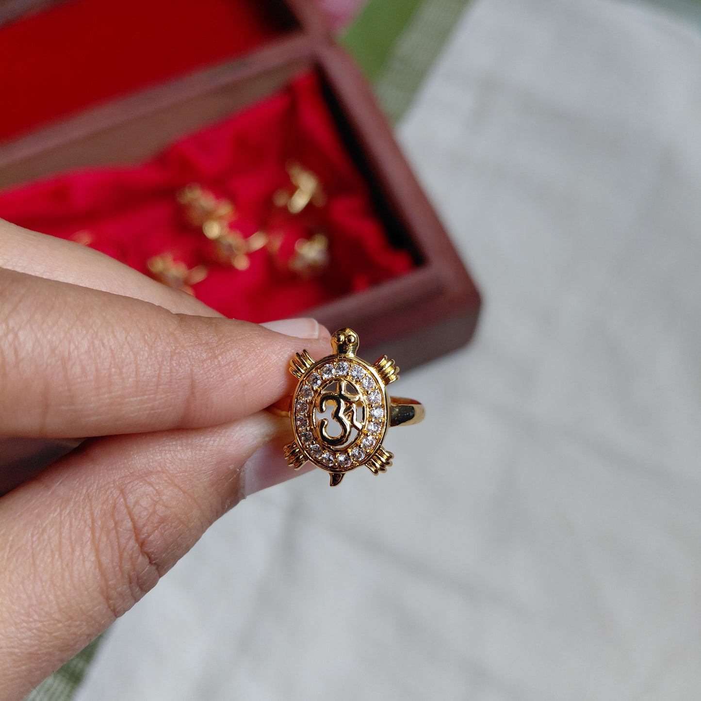 Gold Plated Om Tortoise Ring