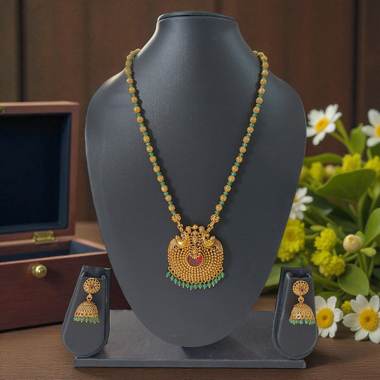 Peacock Aura Temple Necklace Set
