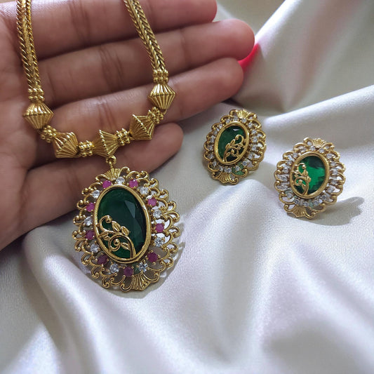 Vintage Oval Stone Necklace Set