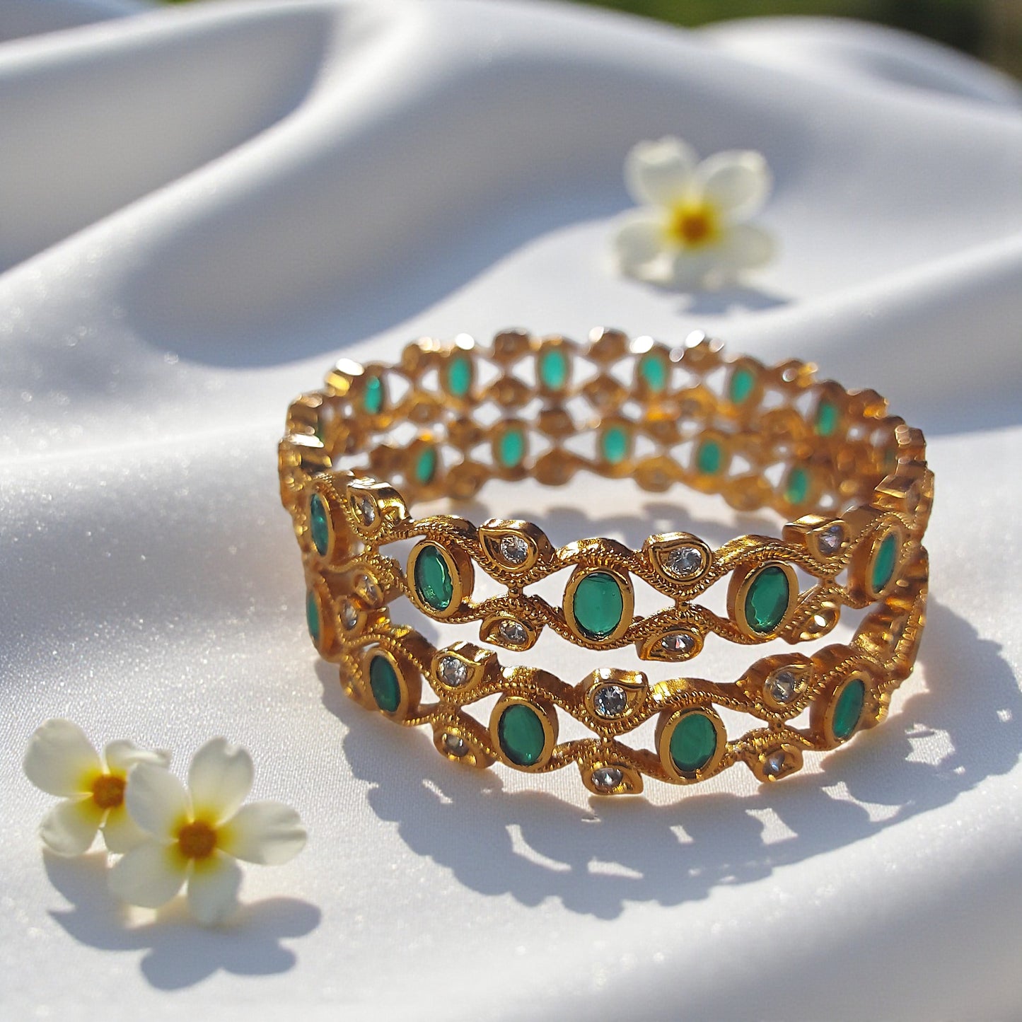 Green Stone Bangle Pair