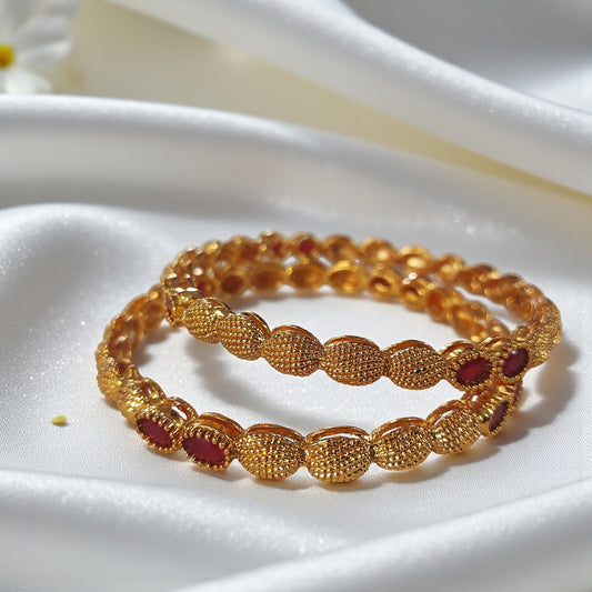 Textured Ruby Accent Bangles