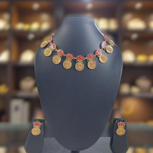 Lotus Lakshmi Coin Necklace Set