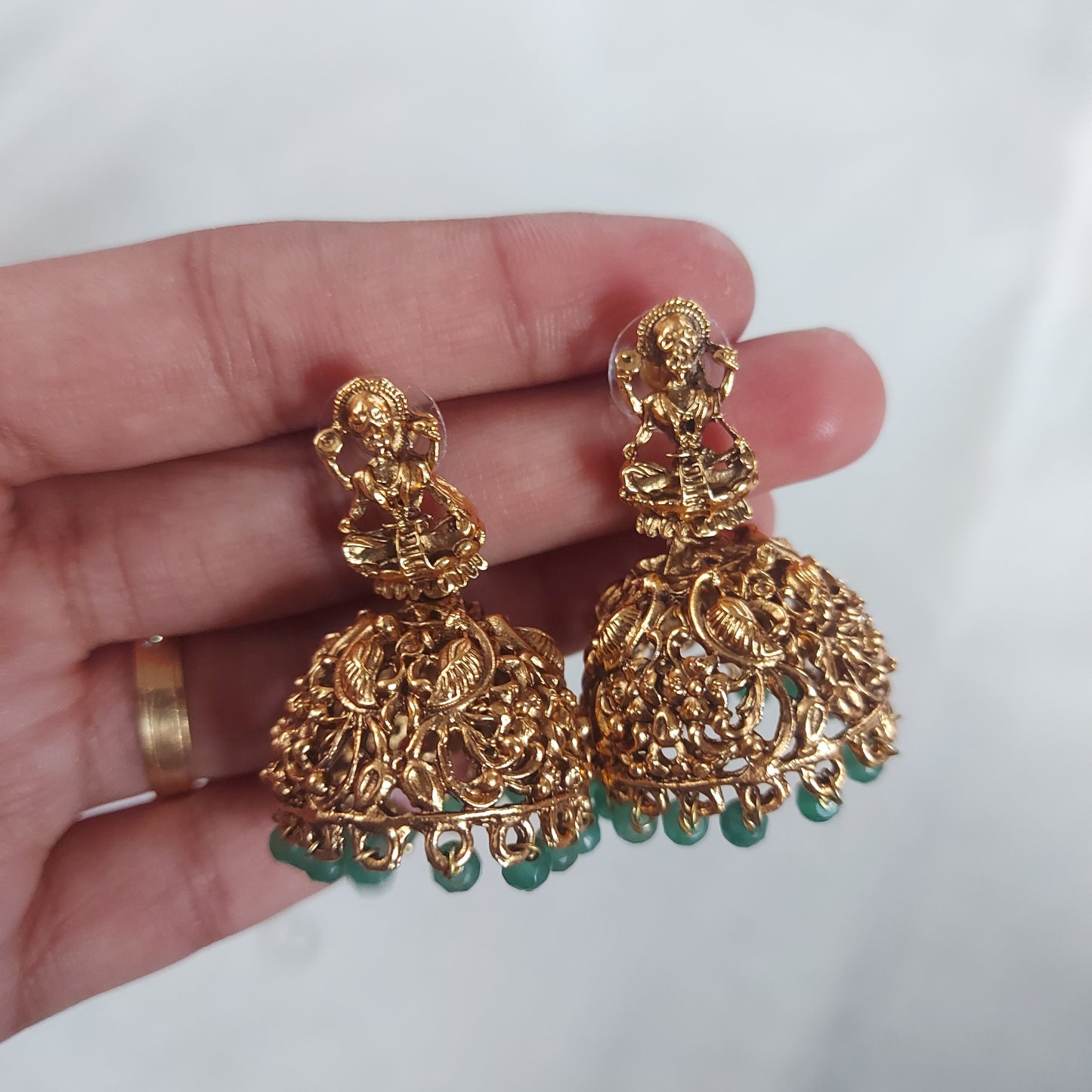 Gajalakshmi Green Beads Jhumkas