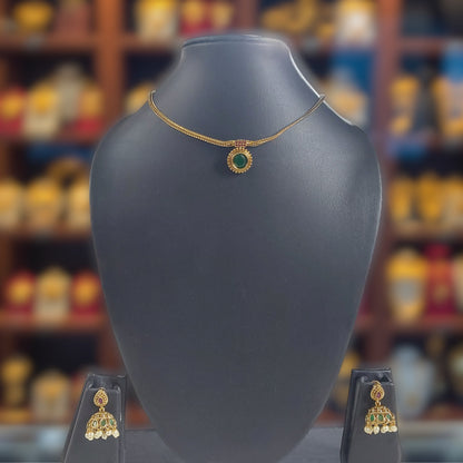 Simple Kerala Green Stone Necklace Set