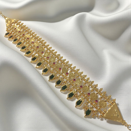 Gold-Tone Lakshmi Kaasu Choker with Green Nagapadam Drops