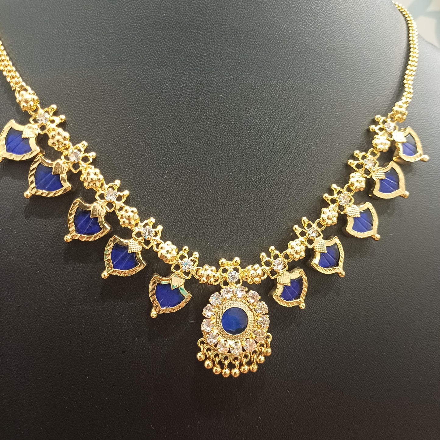 Gold-Plated Blue Palakka Necklace