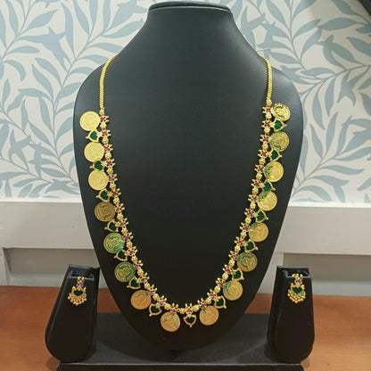 Gold-Plated Palakka Lakshmi Coin Long Necklace