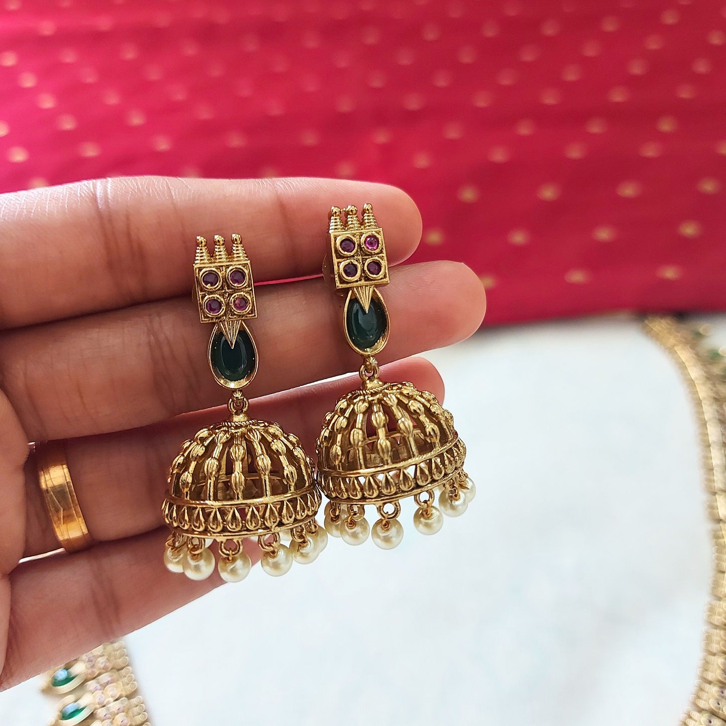 Premium Palakka Long Haram with Ruby Stones
