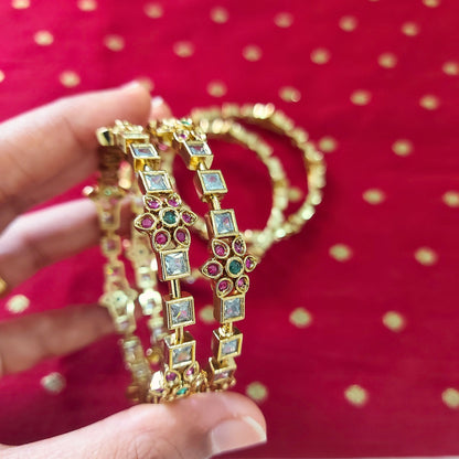 Floral AD Stone Bangles - Set of 2