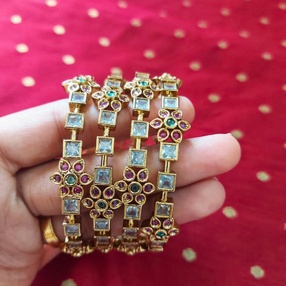 Floral AD Stone Bangles - Set of 2