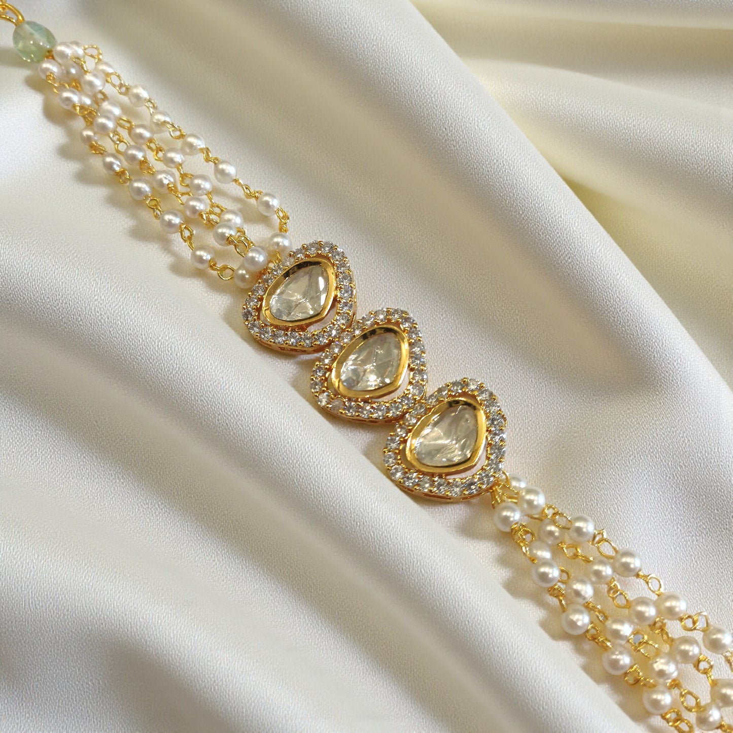 Pearl-Strand Kundan Bracelet