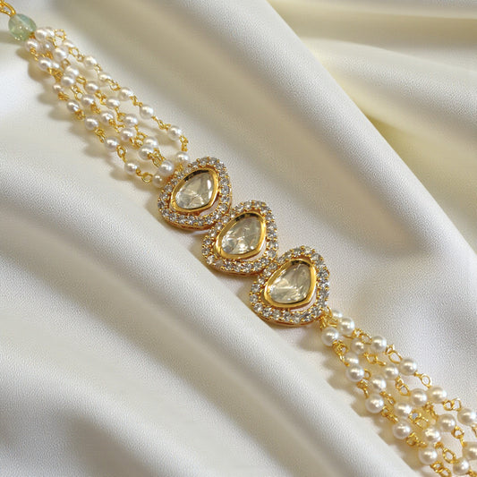 Pearl-Strand Kundan Bracelet