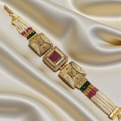 Ruby Pearl Panel Bracelet
