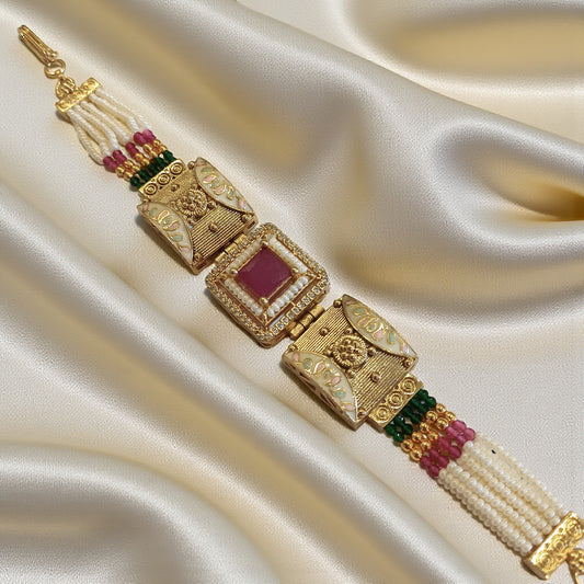 Ruby Pearl Panel Bracelet