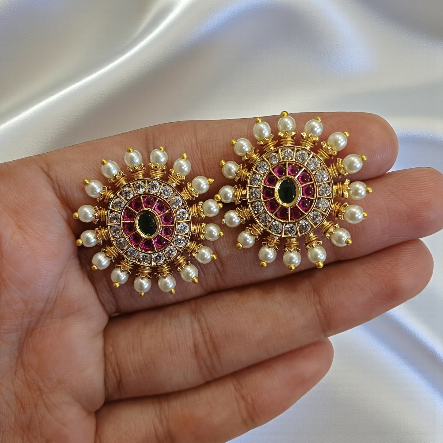 Cluster Pearl Kundan Studs