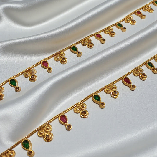 Gold Color Anklets with Ruby-Green Colored Stones
