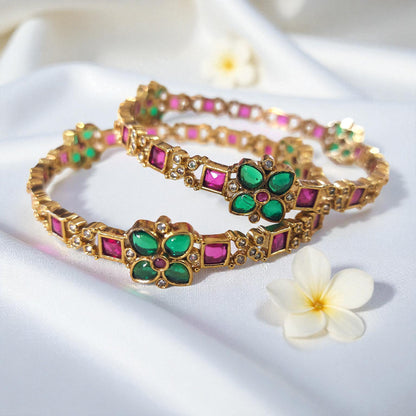 Floral AD Stone Bangles - Set of 2