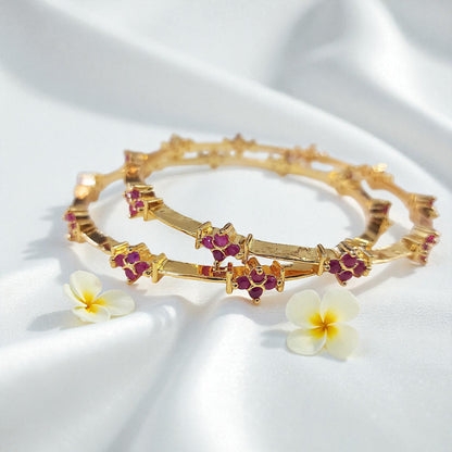 Ruby Stone Floral Bangles - Set of 2