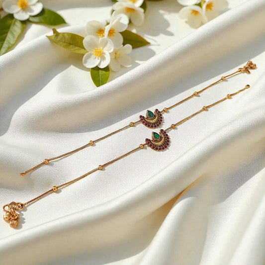 Ruby Green Peacock Anklets