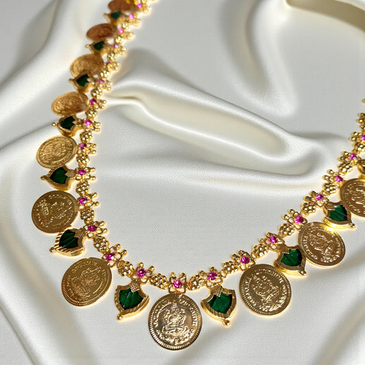 Gold-Plated Palakka Lakshmi Coin Long Necklace