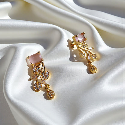 Pastel Pink Stone Gold Plated Necklace Set