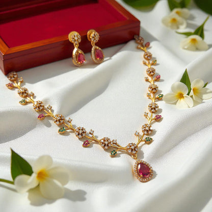 Floral Ruby Necklace Set