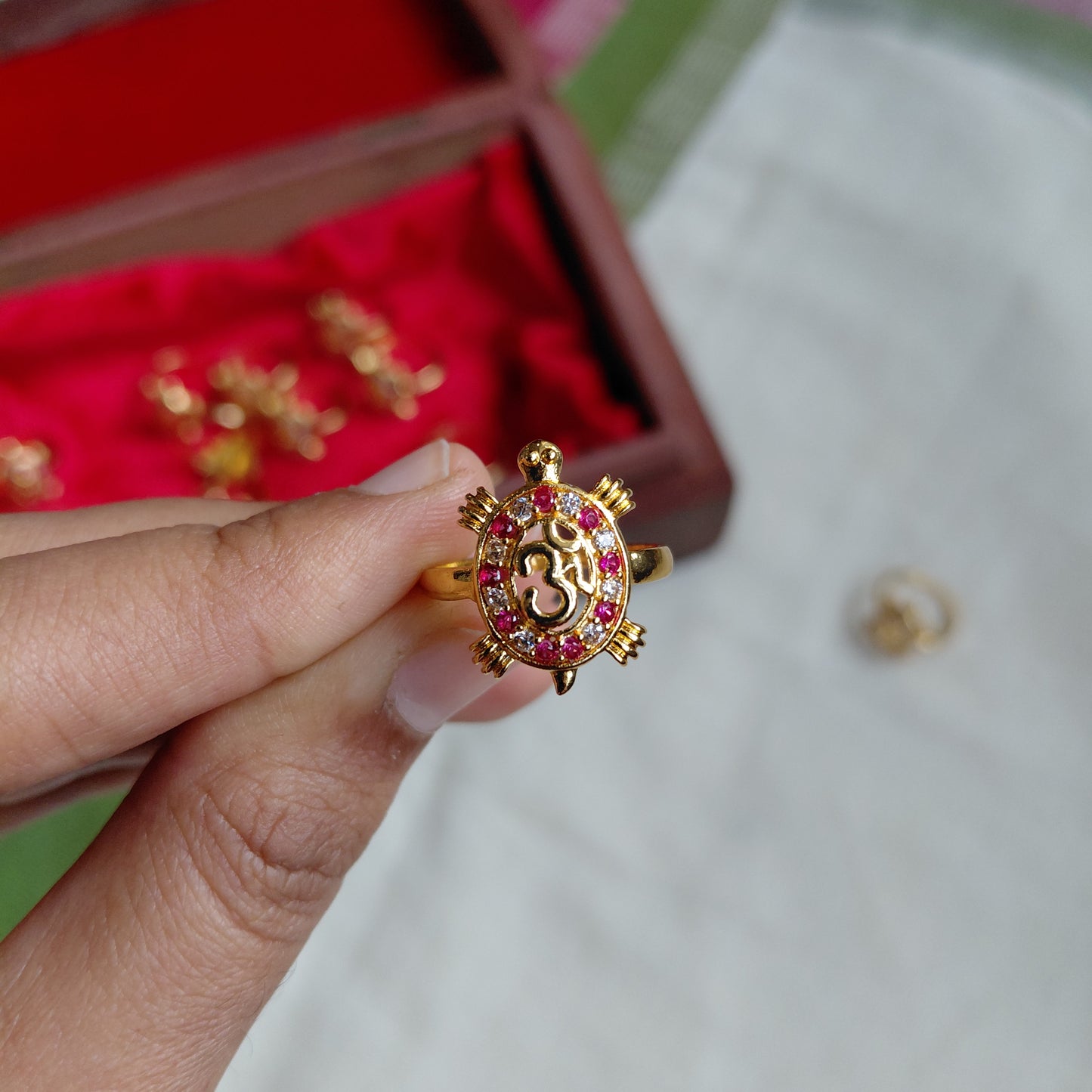 Gold Plated Om Tortoise Ring