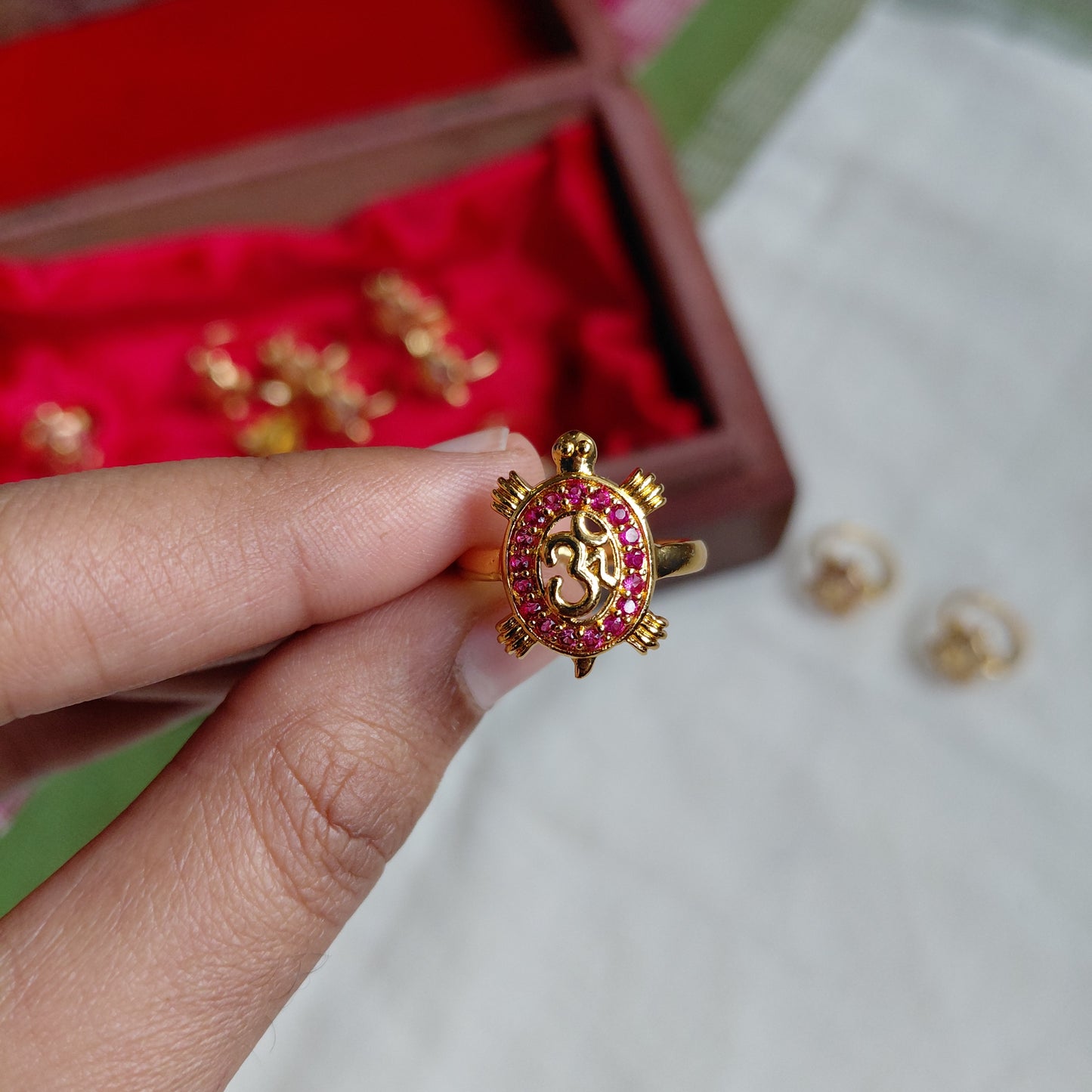 Gold Plated Om Tortoise Ring