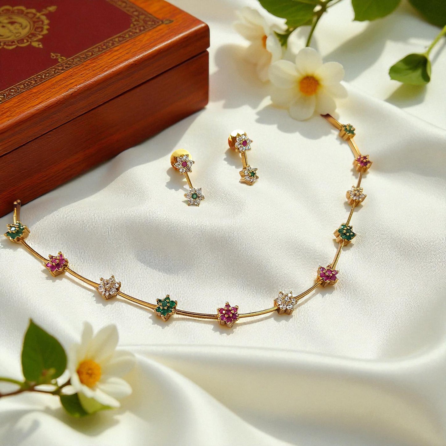 Floral Multistone Necklace Set