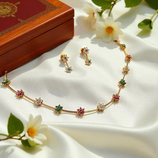 Floral Multistone Necklace Set
