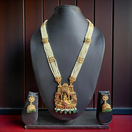 Lakshmi Temple Pearl Long Necklace